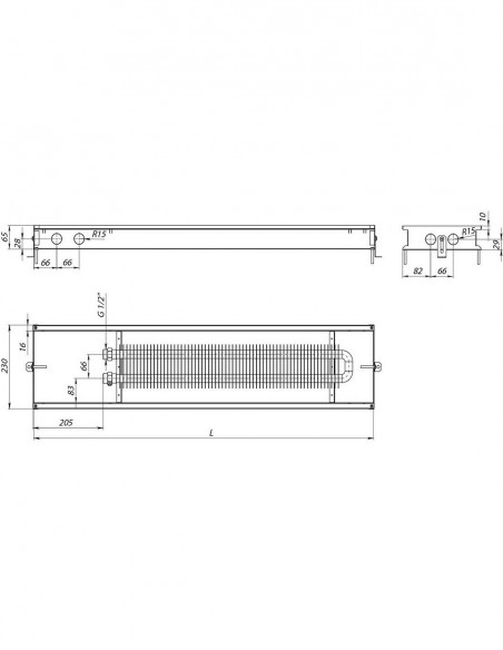 Внутрипольный конвектор естественной конвекции Carrera M Black 65 с декоративным уголком 230.1250.65 Внутрипольный конвектор естественной конвекции Carrera M Black 65 с декоративным уголком 230.1250.65
